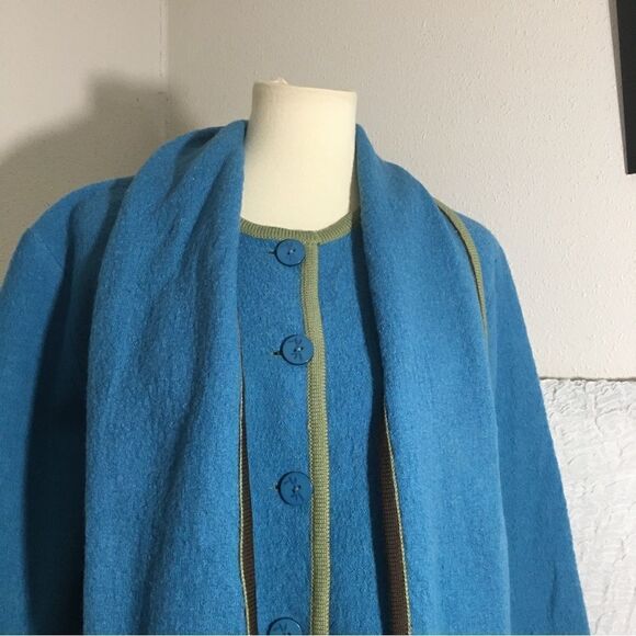 Hearts of Palm 100% Wool Blue Fringed Sweater Size Large - Picture 3 of 12